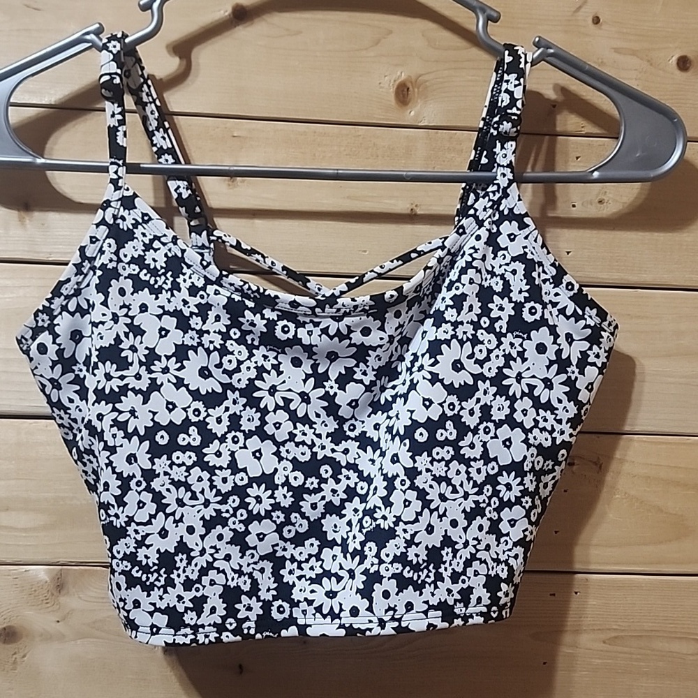PINK Victoria's Secret Black and White Floral Tank Top Size Small NWOT